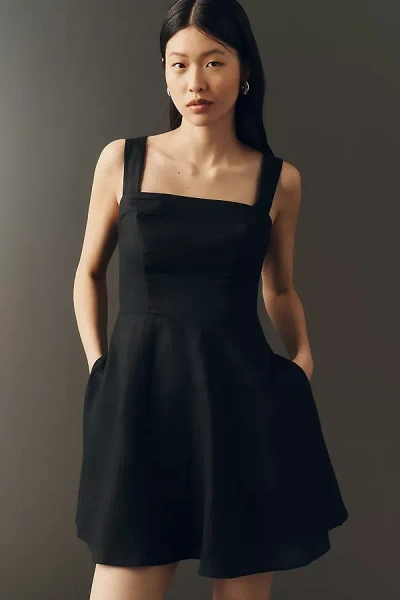 Maeve Linen Square-neck Mini Dress In Black