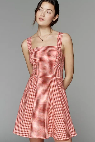 Maeve Linen Square-neck Mini Dress In Red