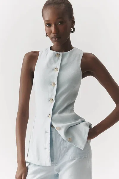 Maeve Linen Stretch Structured Vest Top In Blue
