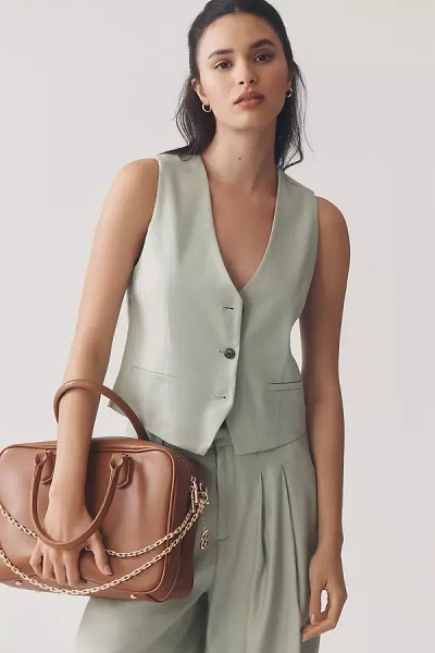 Maeve Linen V-neck Button-front Vest Jacket In Green