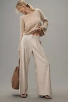 Maeve Linen Wide-leg Trouser Pants In Beige