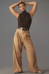 Maeve Linen Wide-leg Trouser Pants In Beige