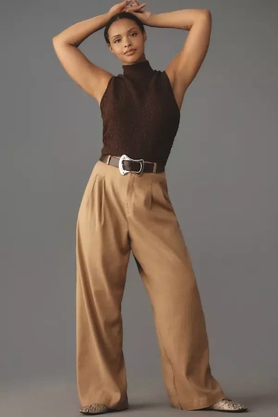 Maeve Linen Wide-leg Trouser Pants In Beige