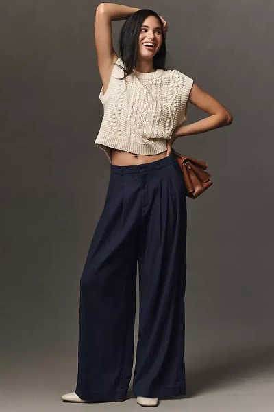 Maeve Linen Wide-leg Trouser Pants In Blue