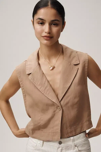 Maeve Linen Blend Buttonfront Vest Top In Sand