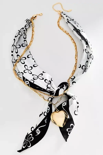 Maeve Logo Silk Scarf Necklace In Black