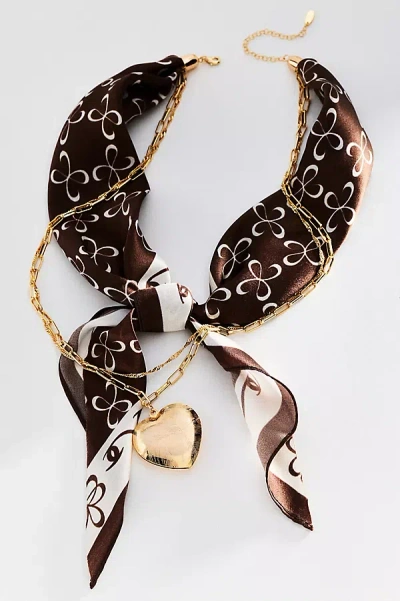Maeve Logo Silk Scarf Necklace In Brown