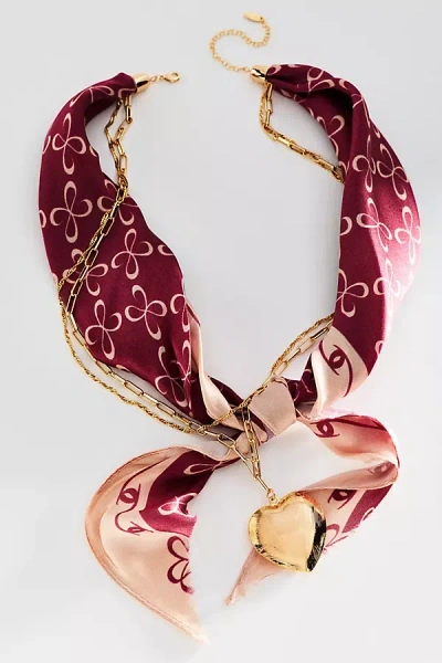 Maeve Logo Silk Scarf Necklace In Burgundy