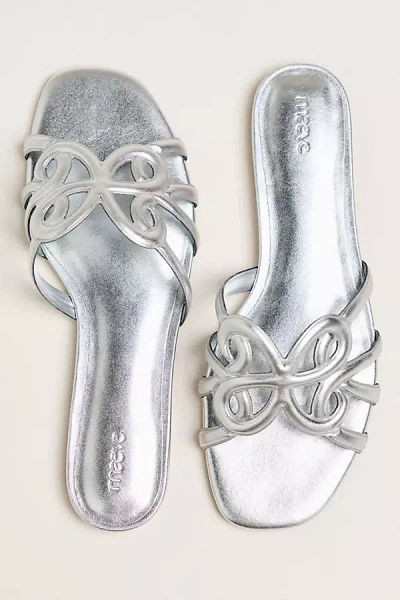Maeve Logo Slide Sandals In Silver