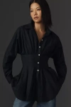 Maeve Long-sleeve Cinched Buttondown Shirt In Black