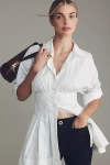Maeve Long-sleeve Cinched Buttondown Shirt In White