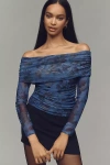 Maeve Long-sleeve Off-the-shoulder Sheer Top In Multicolor