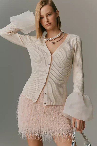Maeve Long-sleeve Organza Cuff Sweater In White