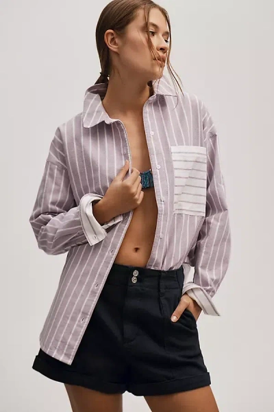 Maeve Long-sleeve Oxford Mixed Stripe Buttondown Shirt In Purple