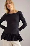Maeve Long-sleeve Peplum Top In Black
