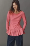 Maeve Long-sleeve Peplum Top In Pink