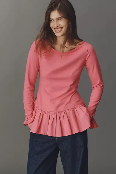 Maeve Long-sleeve Peplum Top In Pink