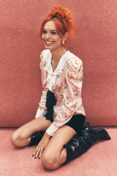 Maeve Long-sleeve Ruffle-front Blouse In Neutral