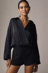 Maeve Long-sleeve Satin Twofer Romper In Blue