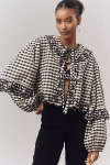 Maeve Long-sleeve Scallop Tie-front Blouse In Black