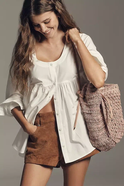 Maeve Long-sleeve Scoop Babydoll Top In White