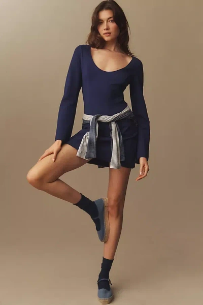 Maeve Long-sleeve Scoop-neck Mini Dress In Blue