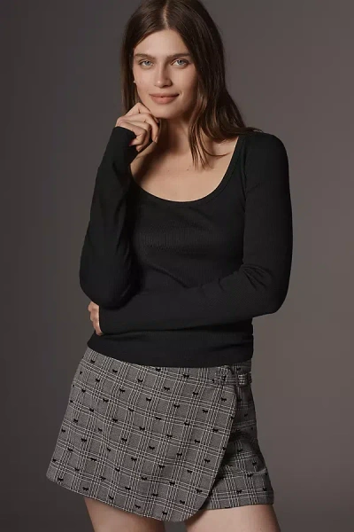 Maeve Long-sleeve Scoop-neck Ribbed Tee In Black