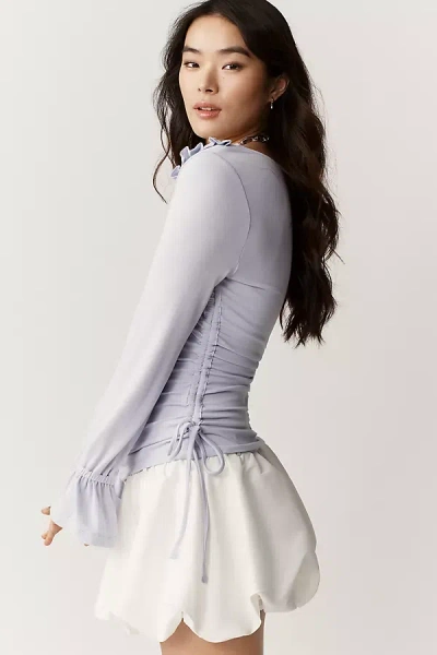 Maeve Long-sleeve Scoop-neck Ruched Top In Blue