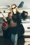 Maeve Long-sleeve Sheer Mesh Tunic Top In Black