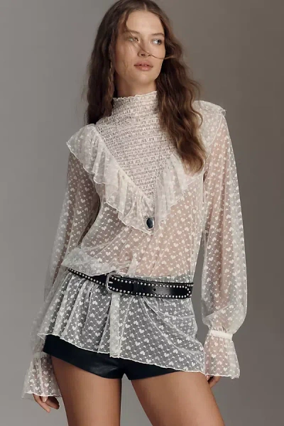 Maeve Long-sleeve Sheer Mesh Tunic Top In White