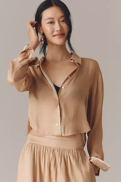 Maeve Long-sleeve Silky Buttondown Shirt In Gold