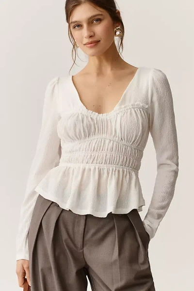 Maeve Long-sleeve Smocked Top In White