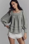 Maeve Long-sleeve Square-neck Blouse In Green