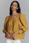 Maeve Long-sleeve Square-neck Blouse In Yellow
