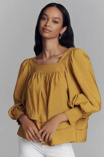 Maeve Long-sleeve Square-neck Blouse In Yellow