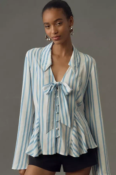 Maeve Long-sleeve Tie-front Blouse In Blue