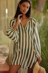 Maeve Long-sleeve Tie-neck Mini Kaftan In Brown
