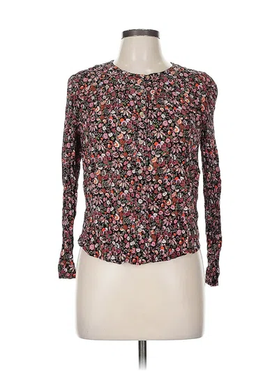 Pre-owned Maeve Long Sleeve Top Black Square Neckline Tops