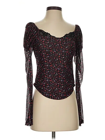 Pre-owned Maeve Long Sleeve Top Black Sweetheart Neckline Tops