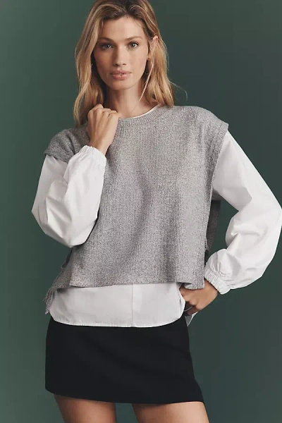 Maeve Long-sleeve Twofer Sweater Vest In Gray
