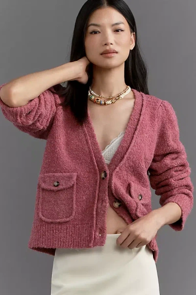 Maeve Long-sleeve V-neck Structured Cardigan Sweater In Pink
