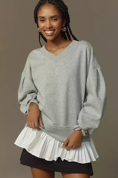 Maeve Long-sleeve V-neck Twofer Knit Pullover In Grey