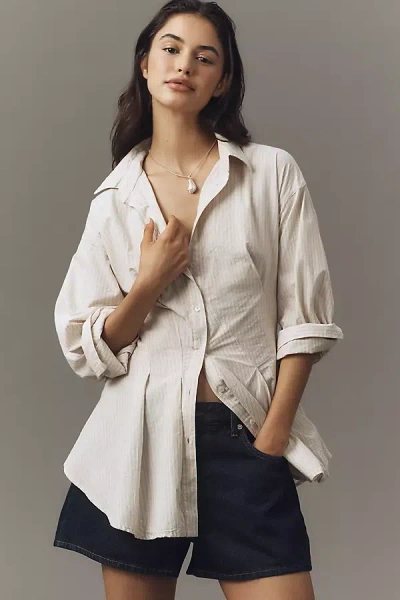 Maeve Long-sleeve Waisted Buttondown Shirt In Beige