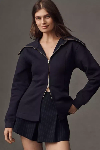 Maeve Long-sleeve Zip-front Top In Blue