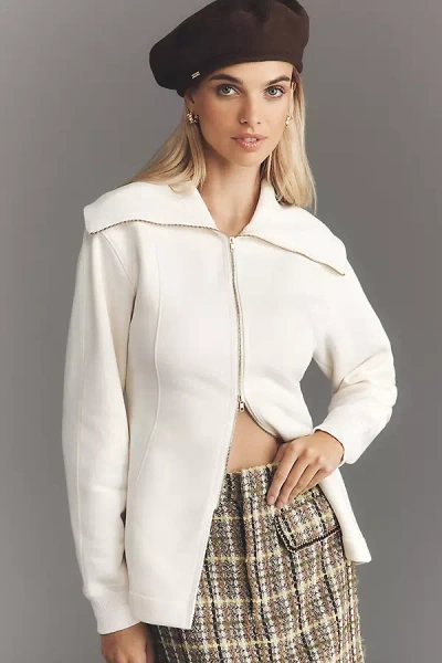 Maeve Long-sleeve Zip-front Top In White