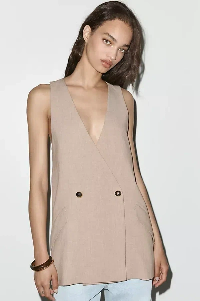 Maeve Longline Blazer Vest Jacket In Pink