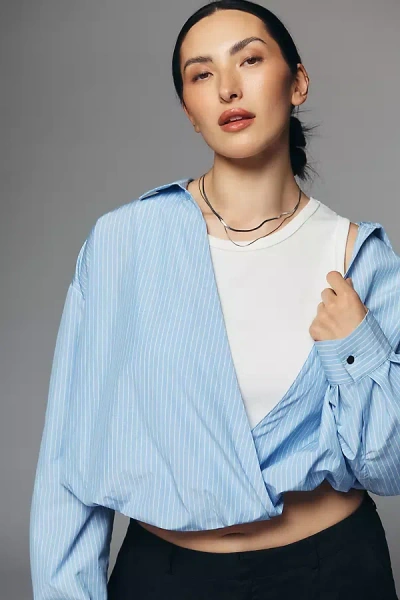 Maeve Long-sleeve Layered Twofer Shirt Top In Blue