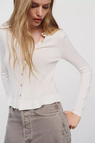 Maeve Long-sleeve Ruffled Cardigan Sweater In Ivory