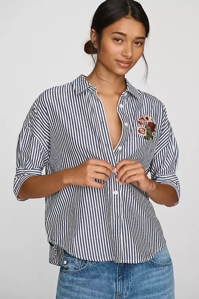 Maeve Mabel Boxy Oxford Embroidered Shirt Top In Multi