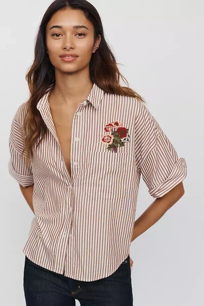 Maeve Mabel Boxy Oxford Embroidered Shirt Top In Black